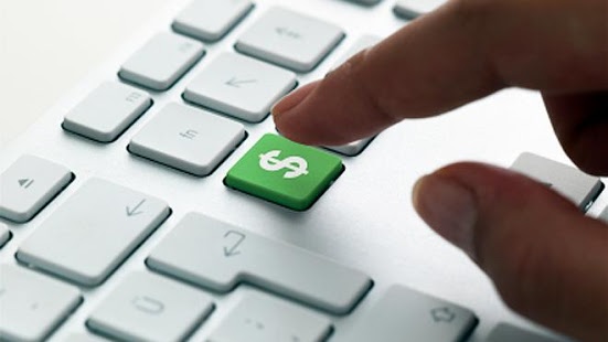 cpc man clicking green dollar sign button on keyboard