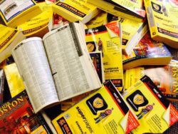 yellow pages in pile