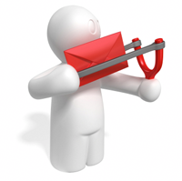 email marketing man with slingshot
