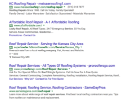 google search results for roofing company