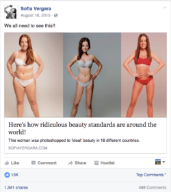 sofia vergara shares beauty standards ad on facebook