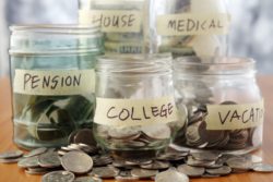 saving money in jars for college pension vacation