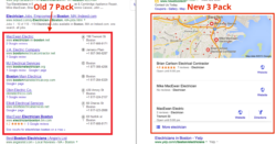 google local pack results 7 pack versus 3 pack