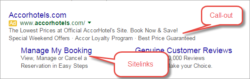 accor hotel ads in google call-out and sitelinks