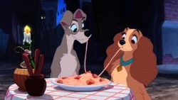 lady and the tramp eating spaghetti