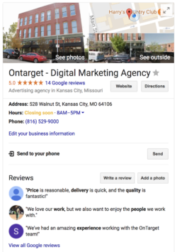 google business listing for ontarget interactive