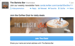 twitter leads card for the Barista Bar on Twitter